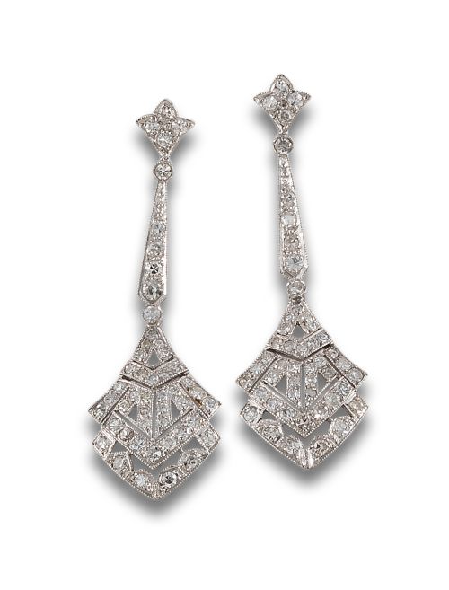 ART DECO STYLE PLATINUM AND DIAMOND EARRINGS