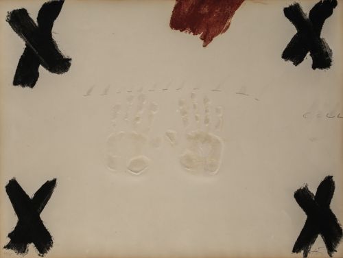 ANTONI TÀPIES, "Serie negre i roig, due mans", 1976, Aguafu