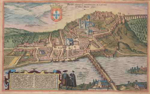 FRANS HOGENBERG, "Coimbra", Grabado al cobre coloreado a ma