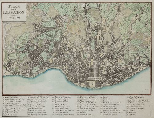 THEOPHIL FRIEDRICH EHRMANN, "Plano de Lisboa", 1807, Grabad