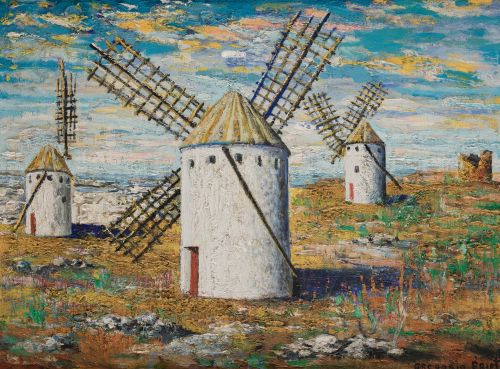 GREGORIO PRIETO, "Molinos", Óleo sobre lienzo