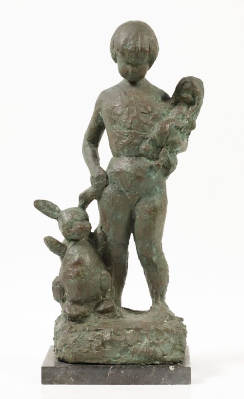 SEBASTIAN MIRANDA, "Niña con juguetes", Escultura de bronce
