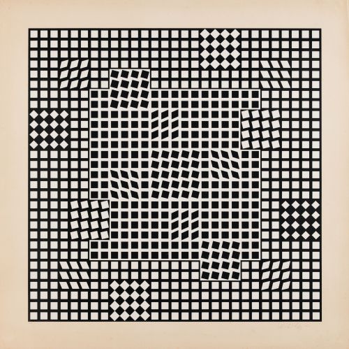 VICTOR VASARELY, "Tlinko F (Cinétique NB)",  1975, Serigr