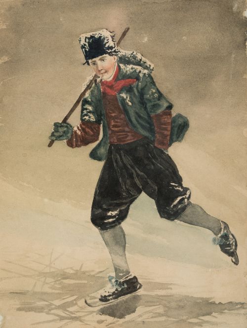 ANÓNIMO, "Patinador", Acuarela sobre papel