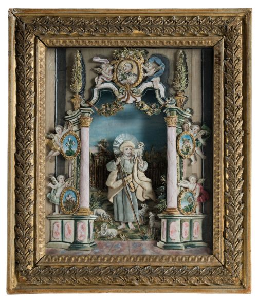 MANUFACTURA ALEMANA S. XVIII, "Klosterarbeiten" Retablo fin