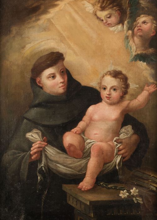 ESCUELA ESPAÑOLA , "San Antonio de Padua", Óleo sobre lienz