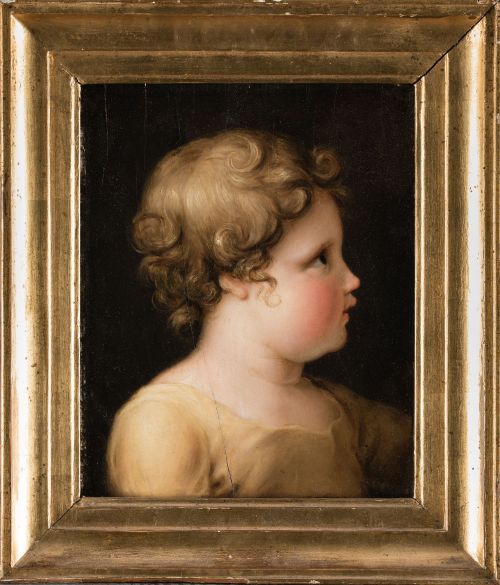 ESCUELA FRANCESA, "Niño de perfil", Óleo sobre tabla.