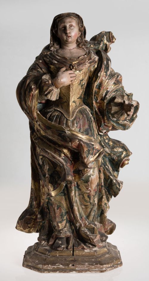 ESCUELA ESPAÑOLA, "Una santa", Escultura en madera tallada,