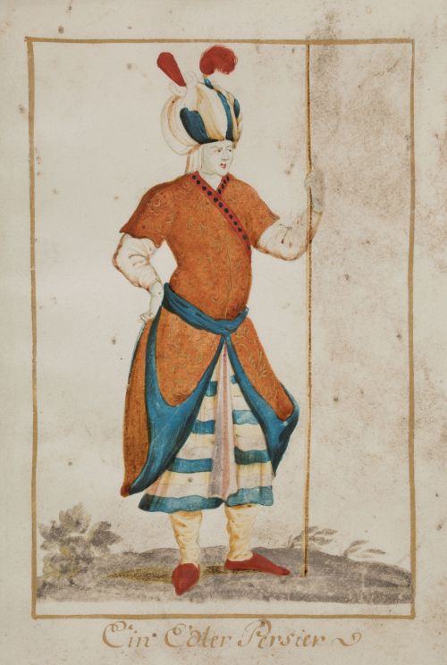 ESCUELA ALEMANA , "Hombre y mujer persa", Pareja de gouache