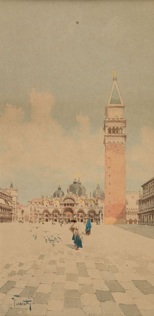 ESCUELA VENECIANA , "La plaza de San Marcos. Venecia", Acua