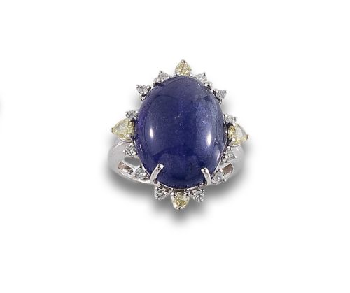 WHITE GOLD RING WITH TANZANITE AND DIAMONDS