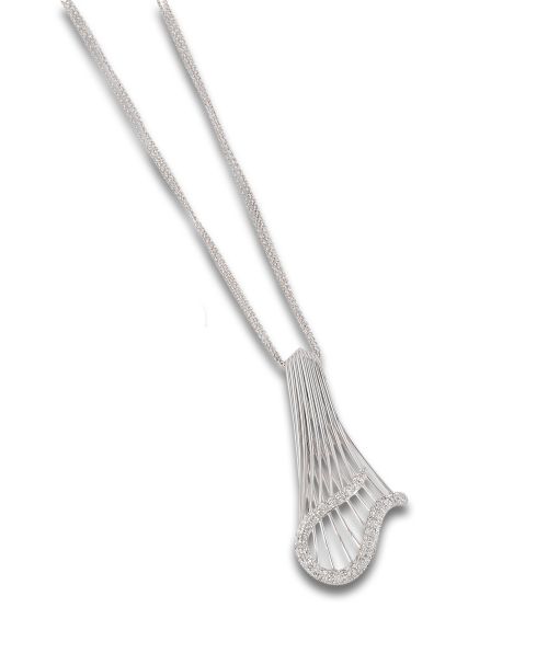 COLLAR ORO BLANCO CON COLGANTE EN FORMA DE ARPA CON BRILLAN