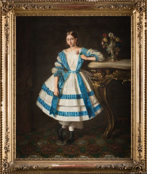 EDUARDO LARROCHETE, "Retrato de niña con vestido azul y bla