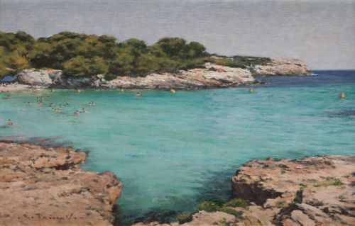RAMON PEÑAS VAZQUEZ, "Cala turqueta, Menorca", Óleo sobre l