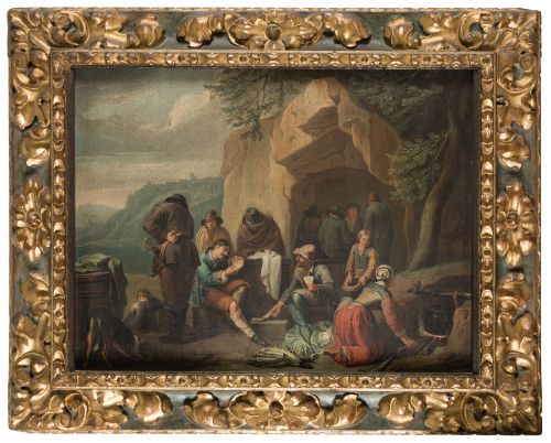 ESCUELA ITALIANA, POSIBLEMENTE BOLOÑESA, "Aldeanos cocinand