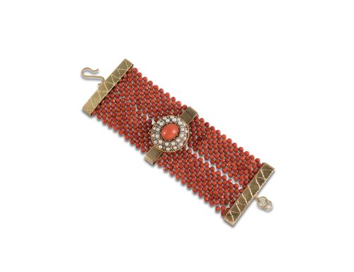 BRAZALETE DE ORO Y CORAL.