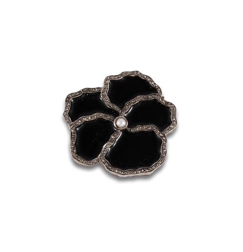 BROCHE FLOR DE PLATA CON ESMALTE Y DIAMANTES