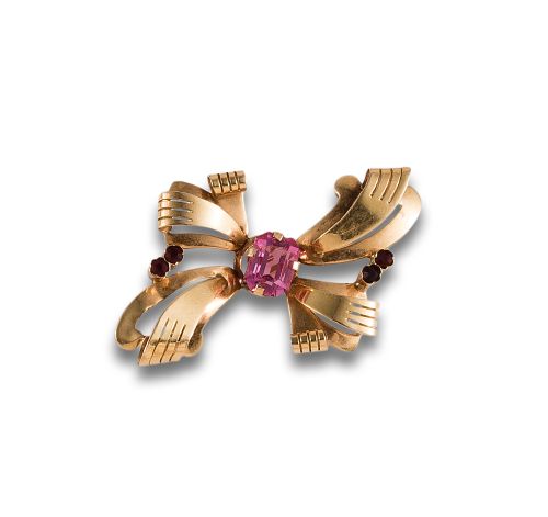 BROCHE LAZO EN ORO CON ROSA DE FRANCIA