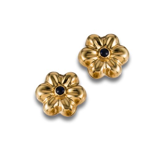 PENDIENTES FLOR DE ORO Y ZAFIROS