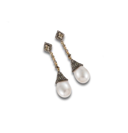 PENDIENTES PLATA PERLAS Y DIAMANTES