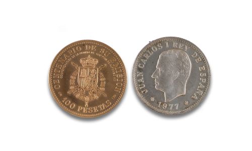 MONEDAS CONMEMORATIVAS DE 100 PTS ALFONSO XIII DE ORO Y PLA