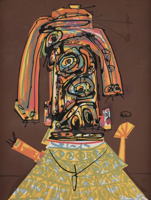 ANTONIO SAURA, "Dama en color", 1983, Litografía y zincogra