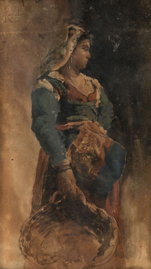 RAMÓN AMADO Y BERNADET, "Campesina", 1866, Acuarela sobre p