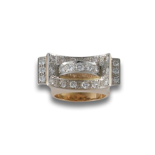 GOLD AND PLATINUM CHEVALIER RING WITH DIAMONDS
