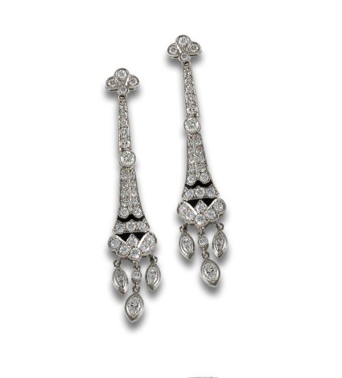 PENDIENTES DE PLATINO ESTILO ART DECO CON DIAMANTES