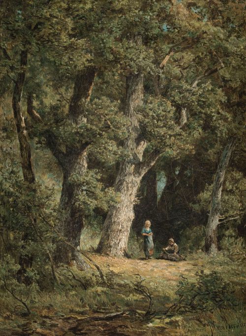 JAN WILLEM  VAN BORSELEN, "Niños en el bosque", Óleo sobre 