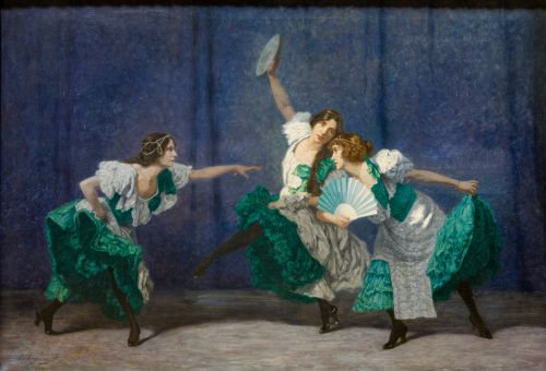 LUDWIG VON LANGENMANTEL , "Tres bailarinas", Óleo sobre lie
