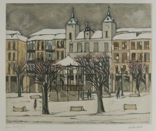 AGUSTÍN REDONDELA, "Plaza de Segovia", Aguatinta y punta se