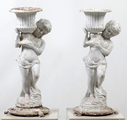 Pair of decorative polychrome iron elements, 20th century