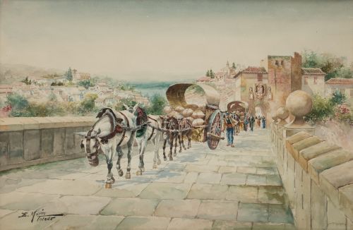 ENRIQUE MARÍN SEVILLA, “Puente de Toledo”, Acuarela sobre p
