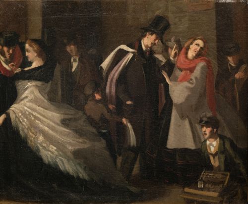 ESCUELA ESPAÑOLA , "Escena galante a la salida de los toros