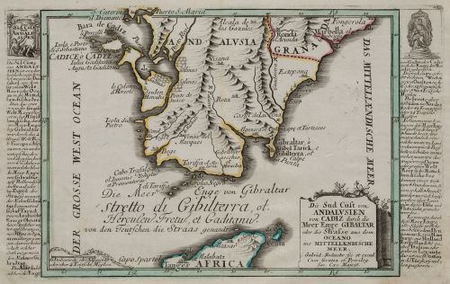 GABRIEL BODENEHR, "Estrecho de Gibraltar", Grabado al cobre