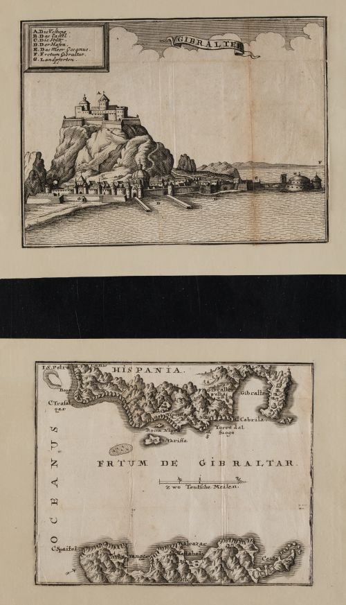 HEINRICH LEUTHER, "Gibraltar", Pareja de grabados al cobre