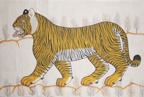 Indian School, 20th Century, "Tiger", painted canvas