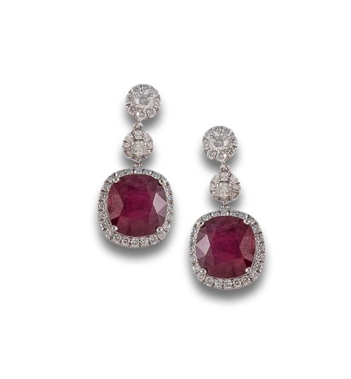 PENDIENTES PLATINO CON RUBIES Y DIAMANTES