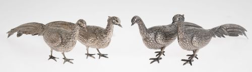 Pareja de faisanes de plata contrastada, España, S.XX
