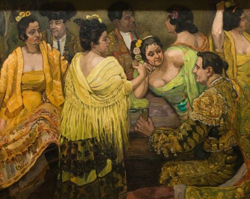 FRANCISCO ITURRINO GONZALEZ, "Toreros y manolas", Óleo sobr