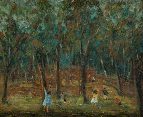 ABDÓN JUARISTI LEGORBURU, "Niños en el bosque", 1977, Óleo 