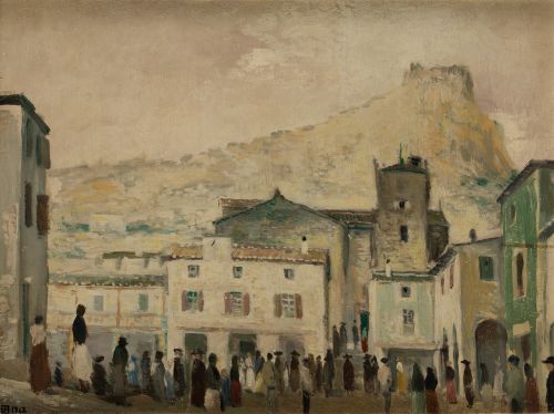 RICARDO BAROJA NESSI, "La plaza", 1942, Óleo sobre tabla
