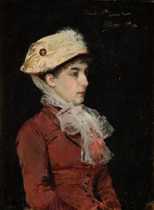 JOAQUIN PALLARES, "Retrato de dama", 1888, Óleo sobre tabla