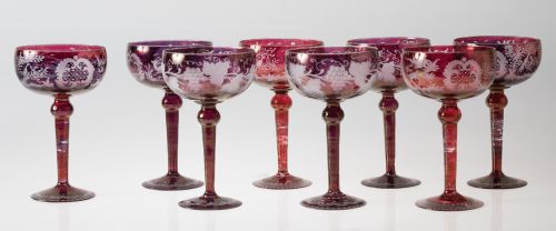 Ocho copas de cristal posiblemente Bohemia, República Checa