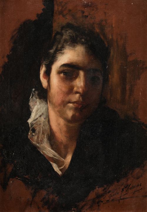 JOSE GARCIA Y RAMOS, "Retrato de joven", Óleo sobre lienzo