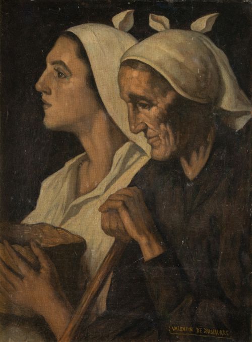 VALENTÍN DE ZUBIAURRE, "Abuela y nieta", Óleo sobre lienzo