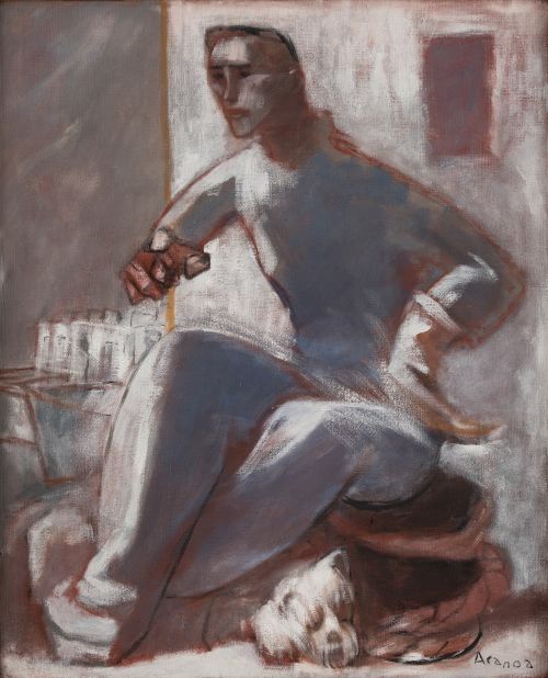 JUAN DE ARANOA, "Pescador en el puerto", Óleo sobre lienzo