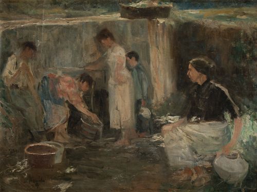 INOCENCIO GARCIA ASARTA, "Lavanderas", Óleo sobre lienzo