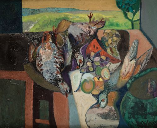 JAVIER CLAVO, "Bodegón de las perdices", öleo sobre lienzo